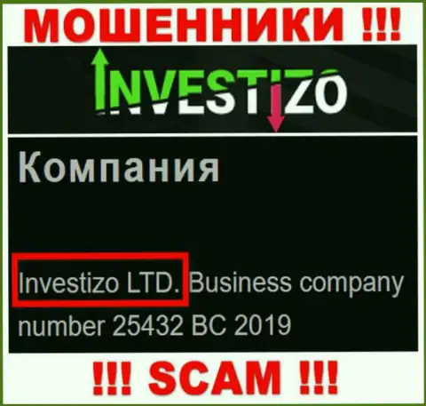 Данные о юридическом лице Инвестицо Ком у них на официальном сайте имеются - это Investizo LTD