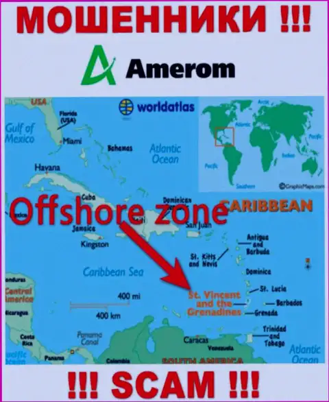 Компания Amerom De имеет регистрацию довольно далеко от своих клиентов на территории Saint Vincent and the Grenadines