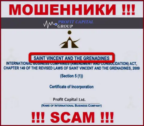 Официальное место регистрации интернет мошенников Профит Капитал Групп - St. Vincent and the Grenadines