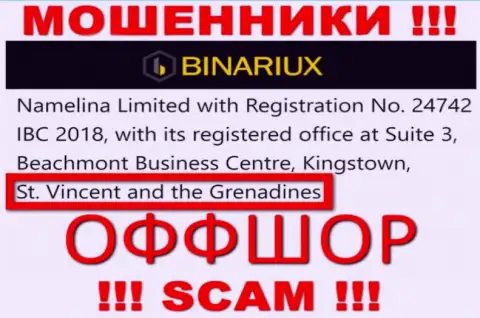 Бинариакс - это МОШЕННИКИ, которые зарегистрированы на территории - Сент-Винсент и Гренадины