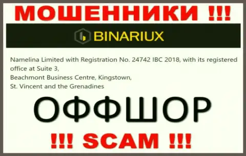 Шулера Binariux Net скрылись в офшоре: Suite 3, Beachmont Business Centre, Kingstown, St. Vincent and the Grenadines, поэтому они беспрепятственно могут грабить