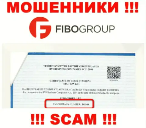 Регистрационный номер неправомерно действующей конторы ФибоГрупп - 549364