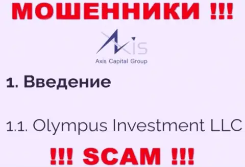 Юридическое лицо Олимпус Инвестмент ЛЛК - это Olympus Investment LLC, такую инфу представили махинаторы у себя на сайте