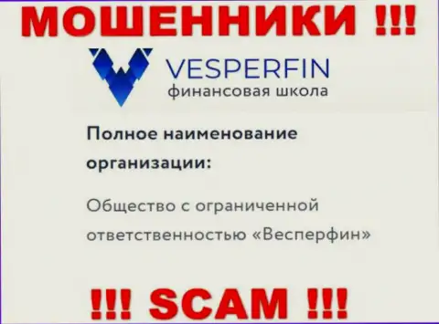 Инфа про юридическое лицо мошенников Vesper Fin - ООО Весперфин, не обезопасит Вас от их грязных рук