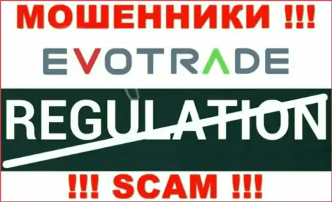На веб-ресурсе мошенников EvoTrade нет ни единого слова о регуляторе указанной конторы !!!