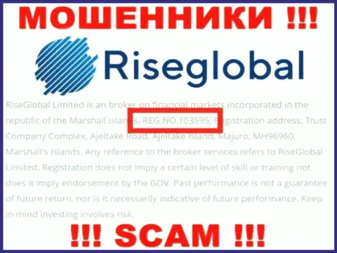 Рег. номер RiseGlobal Us, который мошенники показали на своей веб-странице: 103595