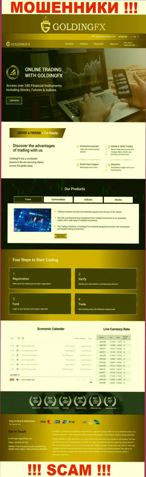 Официальный web-портал мошенников Goldingfx InvestLIMITED, заполненный информацией для наивных людей