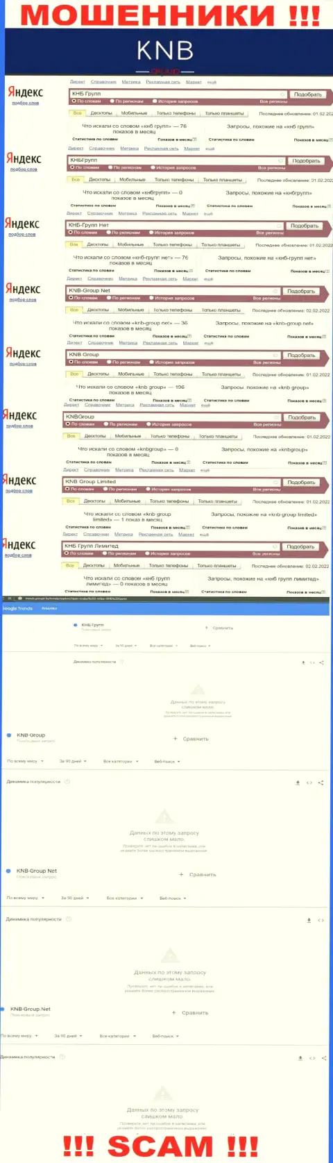 Скриншот статистики онлайн запросов по мошеннической компании KNB-Group Net