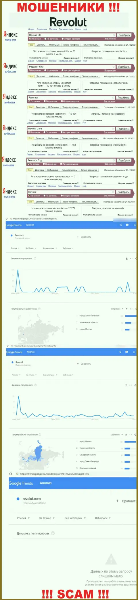 Статистические показатели о запросах в поисковиках всемирной internet сети информации о организации Revolut Com