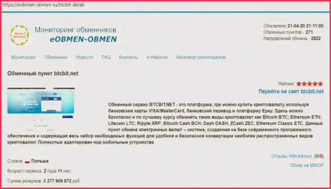 Информационная справка об организации BTCBit на online портале Eobmen-Obmen Ru